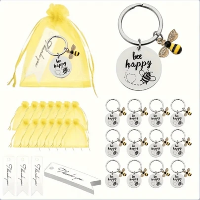 1 Piece/Set Of 10 Pieces/Set Of 36 Pieces/Set Of 50 Pieces/Set Of 80 Pieces/Set Of Whimsical Bee Happy Charmed Keychain Set - Inspiring Honey Bee Keychain Inspirational Keychain Gift Charm Cute Bee Happy Gift For Sons, Daughters, Teenagers, Boyfriends, Girlfriends
