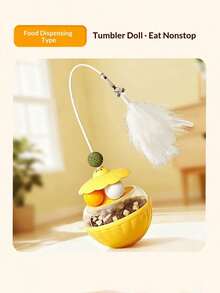 可调节慢食喂食器猫玩具 - 带旋转猫球和羽毛棒的互动式零食分配器，激发狩猎本能，缓解室内猫的无聊，为幼猫提供健康的运动和精神滋养。 - 彩色 - 查看 11