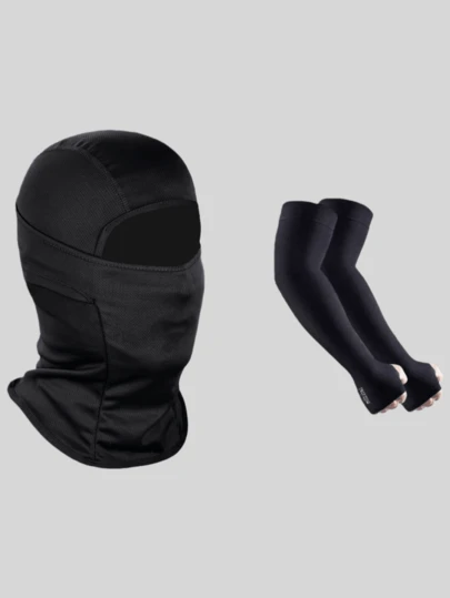 Unisex Outdoor Windproof Face Mask Helmet, Motorcycle Riding Full Face Sun Protection Helmet, Unisex Anti-UV Arm Sleeves