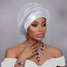 Nigerian Aso Oke Headwrap, Women's Rhinestone Wrapped African Gele Headband, Handmade Fashion Headpiece Suitable For Weddings, Parties And Other Occasions - Multicolor - View 14