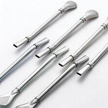 2/4/6pcs Stainless Steel Straws With Spoon, Suitable For Iced Drinks, Juices, Coffee, Desserts - Silver - View 3
