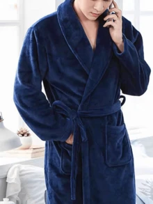 Bộ đồ ngủ nam bằng vải flannel dáng rộng - Áo choàng tắm đôi, dày dặn và ấm áp, mềm mại và thoải mái, thiết kế buộc dây, có 2 túi lớn, có thể giặt máy, áo choàng tắm đôi bằng vải flannel ấm áp, cổ ve áo, dáng rộng, thoải mái, lót mềm mại, tay dài, lông xù, có túi. - Nhiều màu - Xem 18