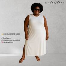 Women's Plus Size Midi Casual Dress With One-Sided Slit, Cotton Knit, Evangelical Fashion, Evening, Holiday, Travel - 白色 - 查看 1