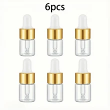 10pcs Mini Glass Dropper Bottles, 0.07oz Large Capacity, Gold Clear Essential Oil Small Bottles, Small Tincture Sample Containers, Capped Perfume Liquid Bottles, Travel Size, Hand Wash Only, Unscented, Round, Portable Accessory Storage - Multicolor - View 10