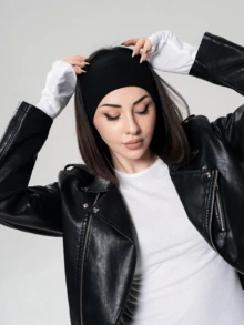 1pc Unisex Solid Color Sports Headband, Wide Yoga Headband, Sweat Absorbent Band For Men & Women, Running, Fitness, Elastic Hair Tie Headwrap, Women Hair Accessories - Black - View 3