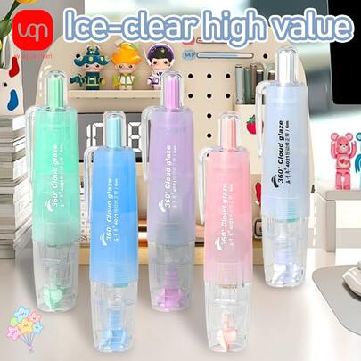 WQN High-Appearance Cloud Glaze Correction Tape Set, 1 Tape With Core, 3 Replacement Cores, Push-Style Correction Tape With 360-Degree Rotating Head For Full Coverage, Back-To-School Season