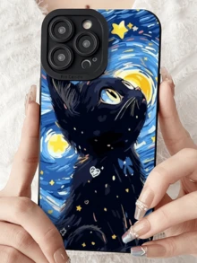 1个黑色星空猫咪极简全包覆TPU防震手机壳，兼容 17、16、15、14、13、12、11 Pro Max、Air和系列 - 彩色 - 查看 2