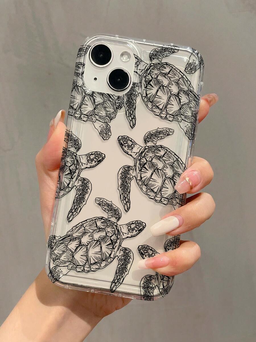 1个带气囊线黑色海龟图案的极简全包覆式TPU防震手机壳，兼容 17、16、15、14、13、12、11 Pro Max、Air和系列机型。 - 彩色 - 查看 1