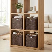 Ręcznie tkany prostokątny kosz do przechowywania, pleciony kosz do przechowywania w stylu boho z wbudowanym uchwytem, ręcznie tkany kosz do przechowywania na półki w salonie, papier toaletowy, bałagan na stole, zabawki, klucze, przechowywanie kosmetyków, wystrój salonu, kosz organizacyjny, kosz do przechowywania z wbudowanym uchwytem, pojemnik z uchwytem, szafa, biurko, niezbędny element regału na książki, organizacja zabawek, niezbędne wyposażenie gospodarstwa domowego - Kolor khaki - Zobacz 7