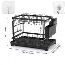 2-Tier Dish Rack With Draining Rack, Drip Tray, Cutlery Holder, Home Kitchen Storage Rack, Carbon Steel Material - Multicolor - View 10