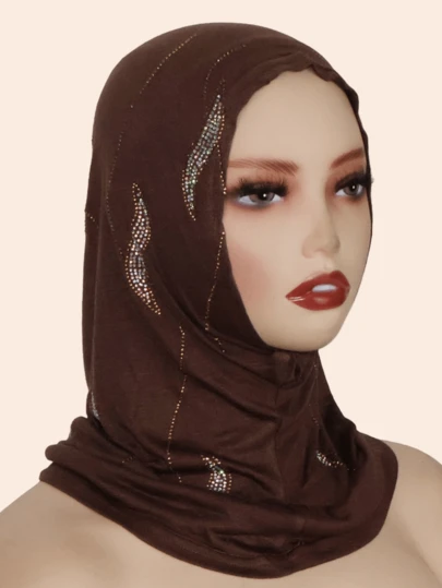 1 st tjock hijabmössa för kvinnor, modern och bekväm huvudbonad för muslimer, hemkläder, dekorerad med strass