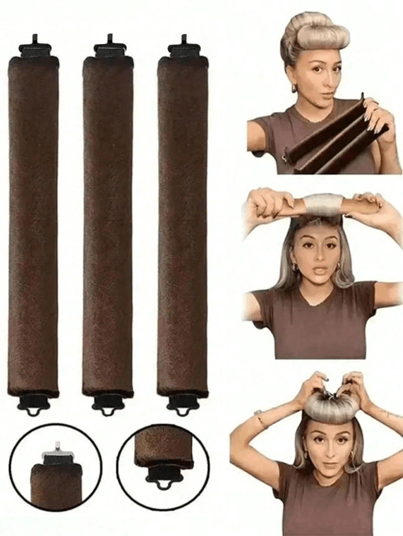 3件套免加热卷发棒，包括头带式卷发器和电热卷发棒，美发造型工具套装，无需加热的卷发工具，便捷的护发工具，海绵卷发棒，睡眠护发工具，女士泡沫卷发棒，卷发器，返校必备 - 彩色 - 查看 1