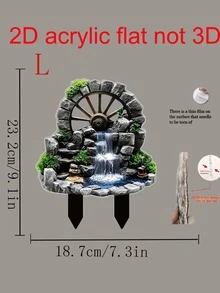1pc 2D Acrylic Waterfall Fountain Planter - Modern Design, Multipurpose Garden Art Decor With Stone Wheel & Greenery, Suitable For Home, Lawn, Outdoor Decoration And Gift, Plastic Waterfall Decor - Multicolor - View 7