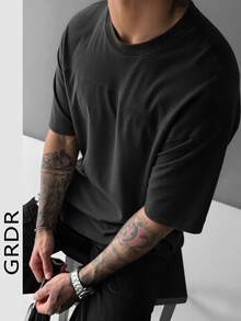 GRDR Men's Raglan Sleeve T-Shirt, Spring/Summer New Arrival, 1pc, Casual Loose Fit Round Neck Short Sleeve Top - Black - View 2