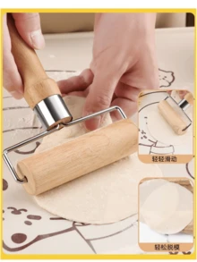 1 cây cán bột bằng gỗ, cán bột hình chữ T, cán bột cầm tay, cán vỏ bánh bao, hình trụ cán bột bằng gỗ, chống dính 360 độ và không sáp, thích hợp để làm bột bánh ngọt, bánh nướng, vỏ bánh bao và các dụng cụ làm bánh khác, sử dụng trong gia đình và thương mại. - Màu be - Xem 9
