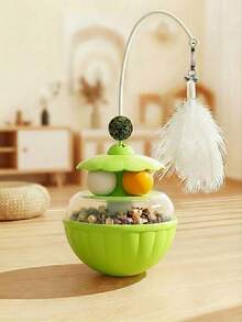 可调节慢食喂食器猫玩具 - 带旋转猫球和羽毛棒的互动式零食分配器，激发狩猎本能，缓解室内猫的无聊，为幼猫提供健康的运动和精神滋养。 - 彩色 - 查看 8