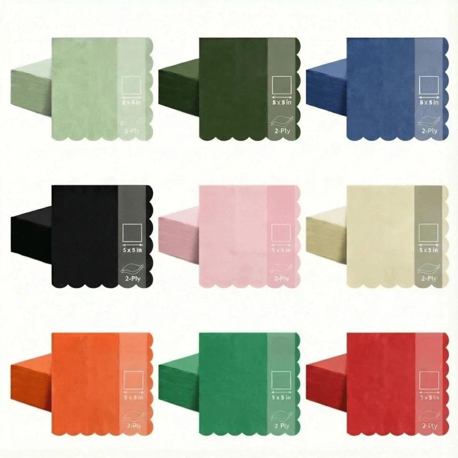 25/50/100pcs 5*5 Inch Dual-Layer Scalloped Edge Colorful Cocktail & Dessert Napkins, Disposable Foldable Party Napkins Suitable For Wedding, Birthday, Valentine's Day, St. Patrick's Day, Anniversary, Dinner, Reception - Multicolor - View 1