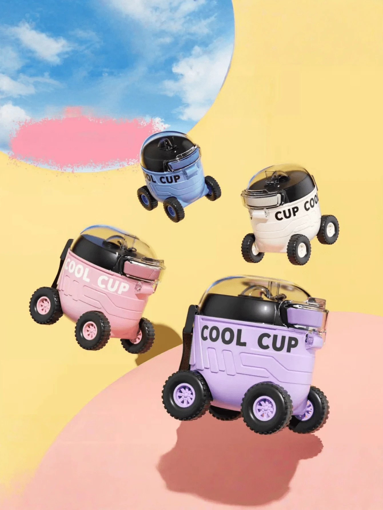 1pc High-Quality Outdoor Portable Leak-Proof Bounce Cup With Strap, Creative Mars Rover Plastic Cup, Student Water Cup With Straw - Multicolor - View 1