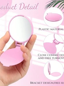5/10/20/50/100pcs Foldable Portable Mini Round Makeup Mirror, Compact Wallet Size, For Women Travel & Daily Use, Mother's Day Gift (Black, White) - Hot Pink - View 3