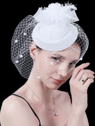 Fascinador para mujer - Diadema con clip de malla, plumas y cinta estilo años 50 y 60, elegante para té, Kentucky Derby o boda, sombrero de ocasión especial | Sombrero de estilo vintage | Sombrero con adorno de plumas