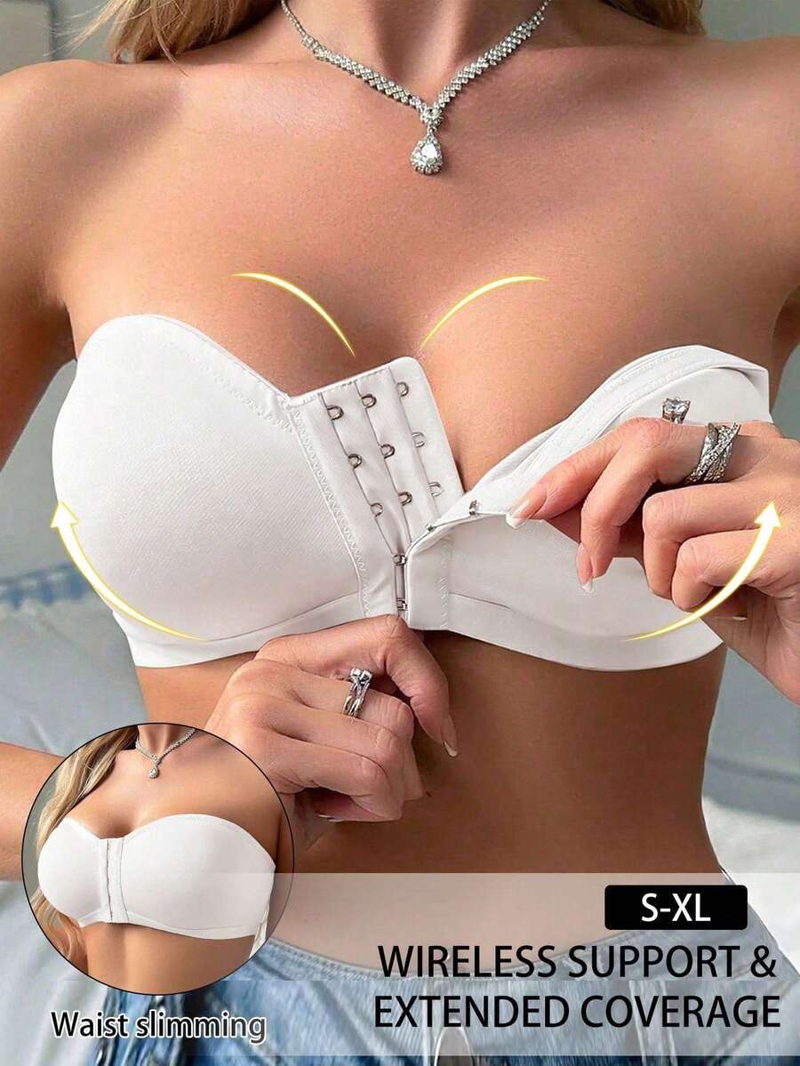 Women's Minimalist Front Closure Wireless Bra - White - View 1