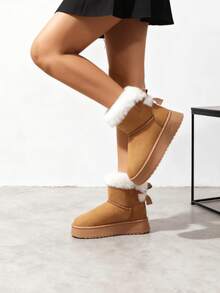 Introducing Latest Women's Winter Snow Boots With Sturdy Soles, Fashionable Bow Details, Casual Design, Comfortable Fleece, Increased Thickness Warmth, And Anti-Slip Features. Additionally, There Are Many Other Women's Winter Shoe Styles Available. - Light Brown - View 6