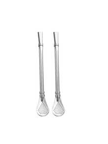 2/4/6pcs Stainless Steel Straws With Spoon, Suitable For Iced Drinks, Juices, Coffee, Desserts - Silver - View 7