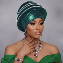 Nigerian Aso Oke Headwrap, Women's Rhinestone Wrapped African Gele Headband, Handmade Fashion Headpiece Suitable For Weddings, Parties And Other Occasions - Multicolor - View 16