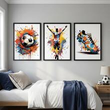 3pcs Modern Graffiti Football Canvas Wall Art - Colorful Athlete And Sneaker Prints, Urban Sports Decor For Living Room, Bedroom, Office, Framed Option - Multicolor - View 10