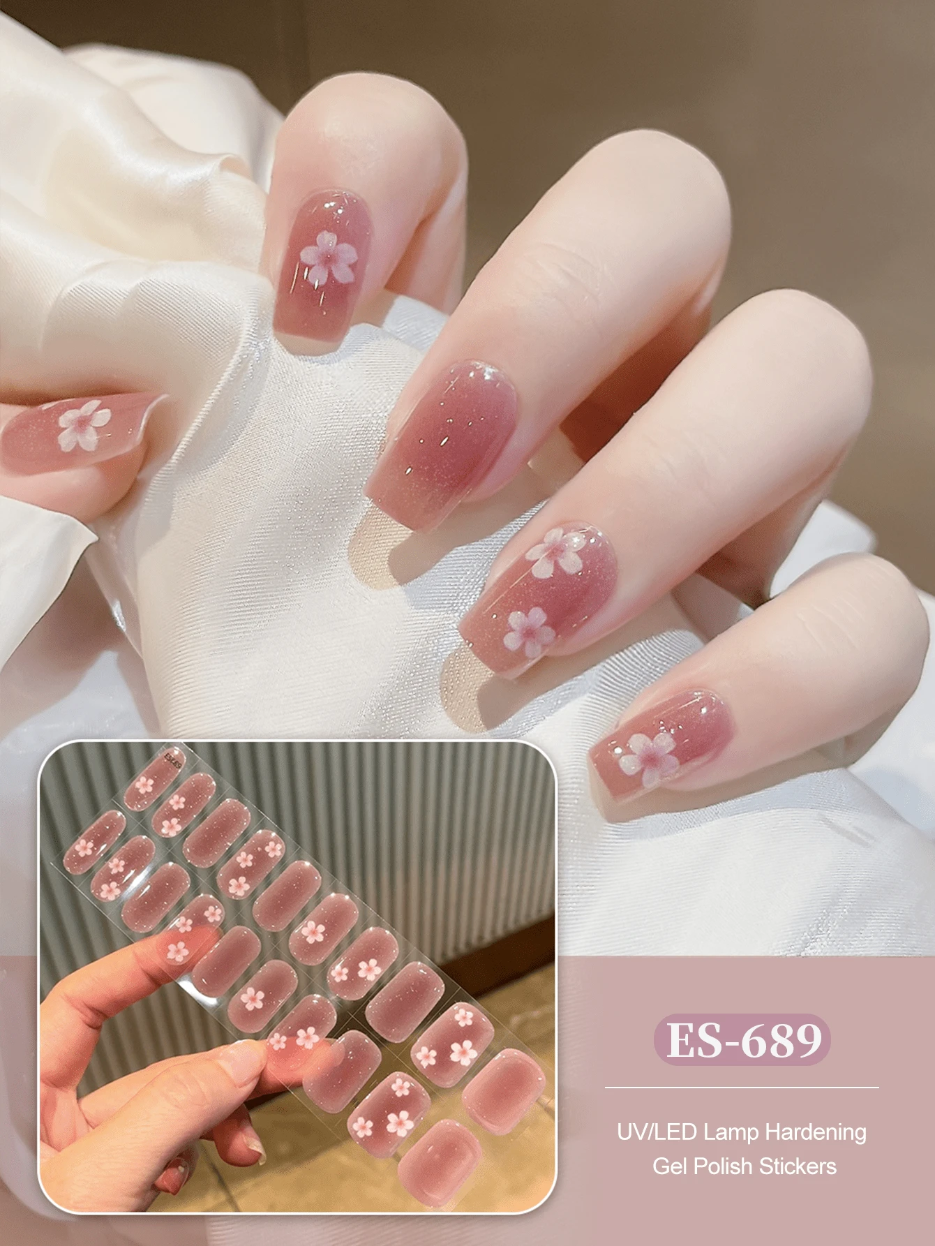 20片圣诞主题凝胶美甲贴纸，透明底胶，凝胶美甲贴纸，美甲贴花，需配合UV灯使用，沙龙级品质，持久耐用，ES20跨境批发红皮书形美甲贴纸 - 淺粉色 - 查看 1
