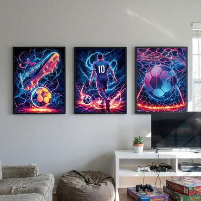 3pcs Modern Sports Canvas Wall Art Decor - Soccer And Athlete Prints, High Quality Posters Suitable For Living Room, Bedroom And Office, Framed Option Available