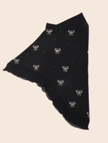 1pc Women's Striped Knit Elastic Fabric Diamond Crafted Hem Fashionable Malaysian Hijab Scarf - Crystal Hemp Rhinestone Headscarf - View 9