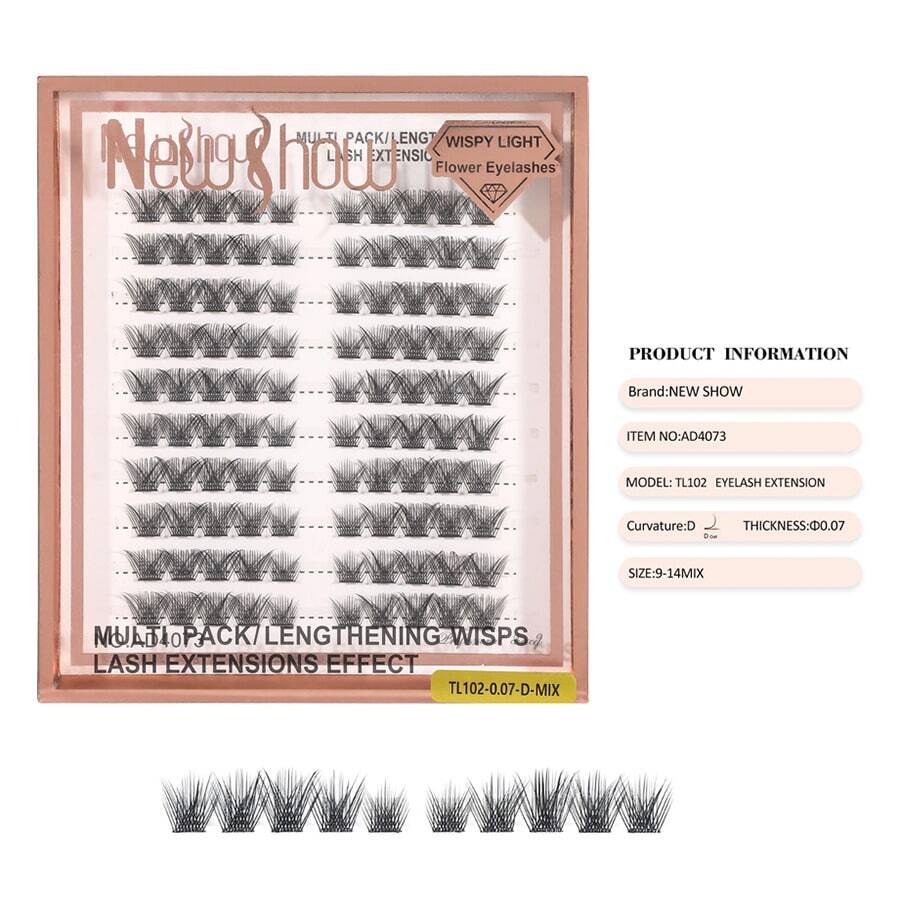 New Show Eyelash Extensions, Individual Lashes, Cluster Lashes, D Curl, Mix - TL102-0.07-d-mIX - View 1
