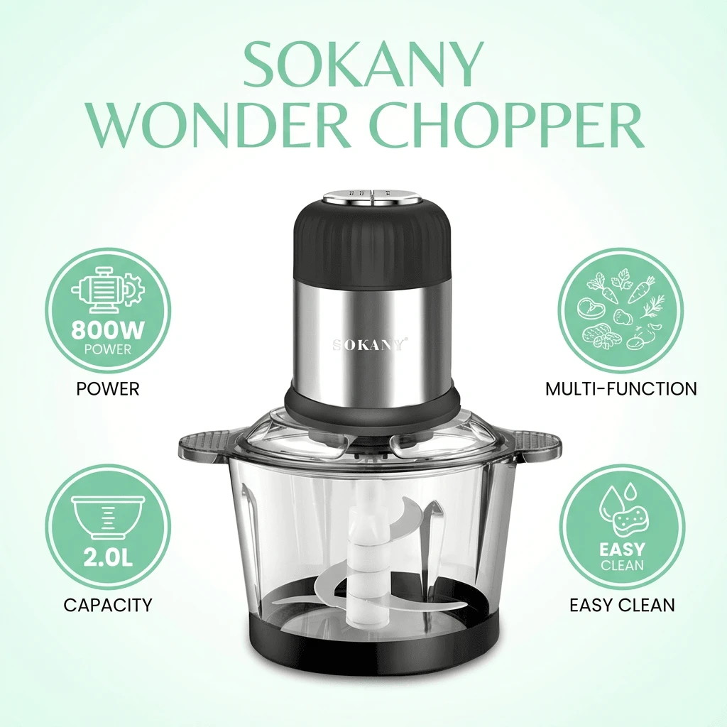 SOKANY-7025A 电动绞肉机，可切碎馅料和研磨蔬菜馅料，2升大容量绞肉机 - 銀色 - 查看 1