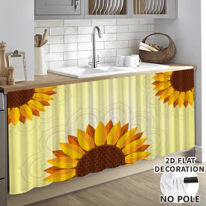 منشفة طاولة مطبوعة بنمط عباد الشمس قطعة واحدة، ستارة مطبخ صغيرة، ستارة خزانة مع ثقوب للتعليق، سهلة التعليق، 100% بوليستر، مستطيلة، منسوجة، قابلة للغسل في الغسالة، ديكور وإكسسوارات المطبخ، مناسبة لخزائن المطبخ وديكور المنزل