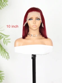 8-36 Inch Natural Black Straight Lace Front Wigs Human Blended Hair 13x4 HD Transparent Lace Front Human Blended Hair Wigs For Women Glueless Brazilian Virgin Hair Lace Frontal Wig 180% Density Pre Plucked With Baby Hair Hairline 99J Burgundy - S99J/BUG - View 5