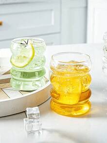 1pc 350ml/10.14oz Caterpillar Shaped Glass Cup, Ripple Glass Cup, Glass Tableware, Creative Glass Cup, Retro Beverage Cup, Ripple Glass Tableware, Wavy Transparent Glass Cup, Straw Glass Cup, Beverage Glass Cup, Creative Glass Cup, Cocktail Glass - Clear - View 5