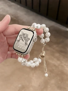 兼容 新款双排珍珠表带 38/40/41/42/44/45/46/49mm，适用于 Ultra/SE 2/SE 1/Series 10/9/8/7/6/5/4/3/2/1 - 白金 - 查看 2