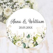 UNICCUT Etiquetas adhesivas personalizadas con diseño floral de eucalipto en forma redonda, personalizadas para cajas de regalo de boda, fiesta de novia, bautizo - Negro - Ver 9