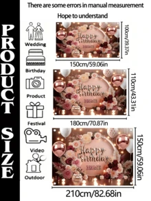 1件可客製化聚酯纖維生日背景布，個性化玫瑰金星星設計，居家裝飾，DIY圖案派對牆飾，返校季 - 酒紅色 - 查看 3