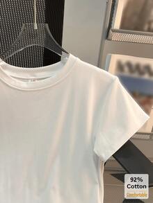 2026 Spring/Summer New White Short Sleeve T-Shirt, Versatile Solid Color Top, Casual Slim Fit Undershirt For Women - White - View 5