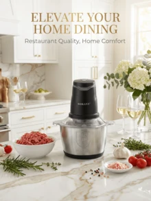 SOKANY-7020 电动绞肉机，带沥水和蔬菜切丝功能，2升大容量，双层四刀片设计 - 黑色 - 查看 3