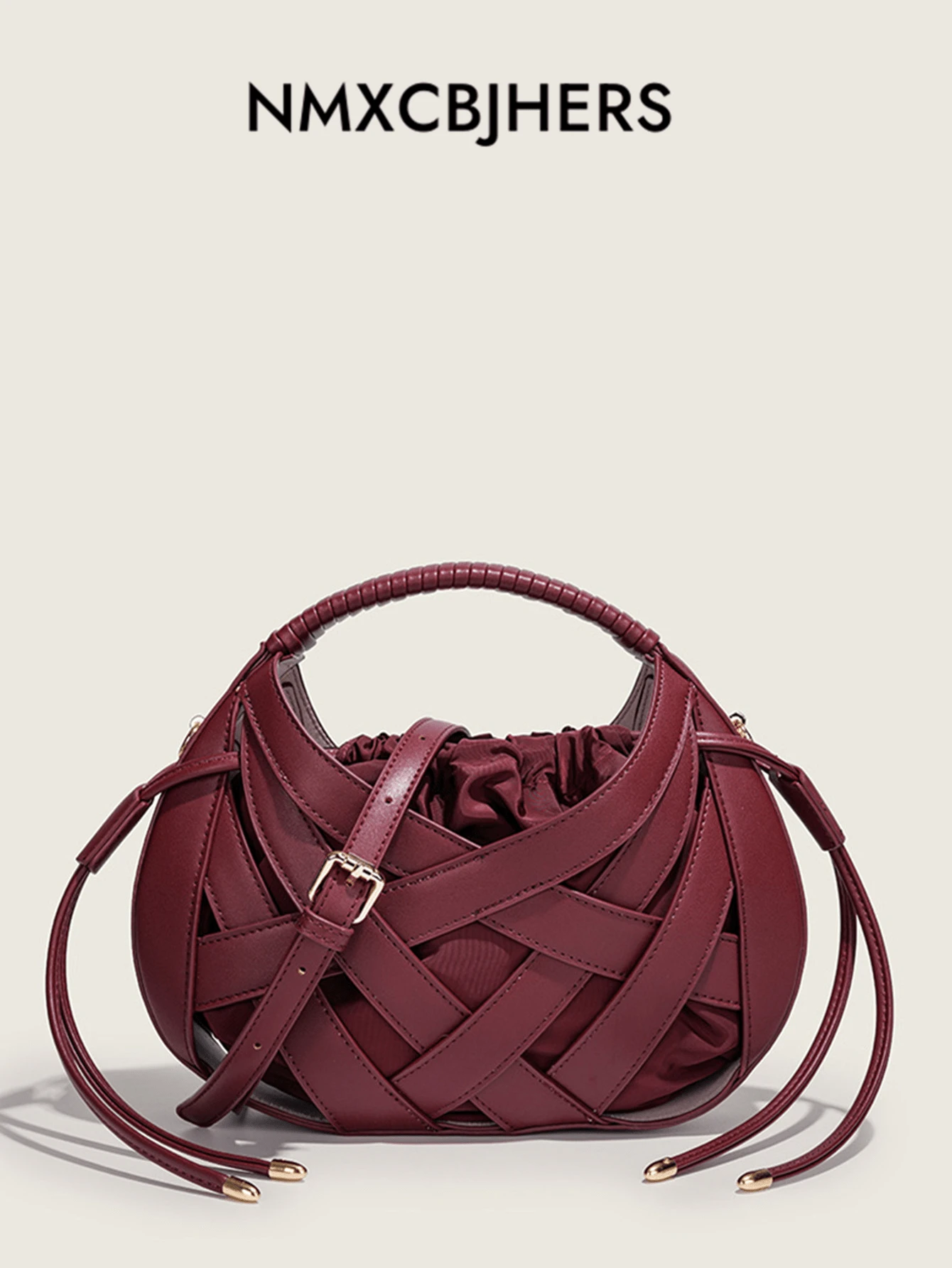 Nueva bolsa de mano con decoración hueca en forma de nido de pájaros para primavera/verano, bolso de hombro cruzado de alta calidad y nicho para mujer - Burdeos - Ver 1