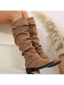 Over-The-Knee Boots, Focusing On A Stylish Commuting Style - 棕色 - 查看 4