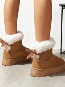 Introducing Latest Women's Winter Snow Boots With Sturdy Soles, Fashionable Bow Details, Casual Design, Comfortable Fleece, Increased Thickness Warmth, And Anti-Slip Features. Additionally, There Are Many Other Women's Winter Shoe Styles Available. - Light Brown - View 3