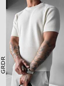 1pc GRDR Men's Round Neck Pineapple Pattern Knit Sweater, Spring/Summer New Casual Commuter Wear - White - View 1