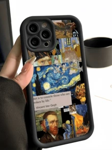 1 chiếc ốp lưng điện thoại TPU chống sốc màu đen, họa tiết tranh sơn dầu ghép hình tối giản, tương thích với Apple 17, 16, 15, 14, 13, 12, 11 Pro Max, Air và các dòng khác, phiên bản quốc tế, không phải phiên bản nội địa. - Nhiều màu - Xem 2