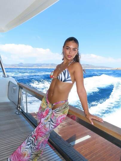 三件套花卉动物印花休闲可爱优雅性感波西米亚风抽绳比基尼泳衣，适合海滩度假旅行，春夏款