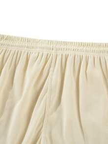 男士复古美式浅卡其色灯芯绒短裤，宽松抽绳及膝裤，休闲街头风 - 杏色 - 查看 8