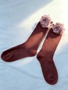 1 Pair Women's Angora Rose Gold Trimmed Warm & Soft Casual Daily Sweet College Style Mid-Calf Socks, Dual-Wear Design Can Be Worn Flat Or Folded, Suitable For Daily, Office, Party And Also Makes A Great Christmas Gift - Burgundy - View 11